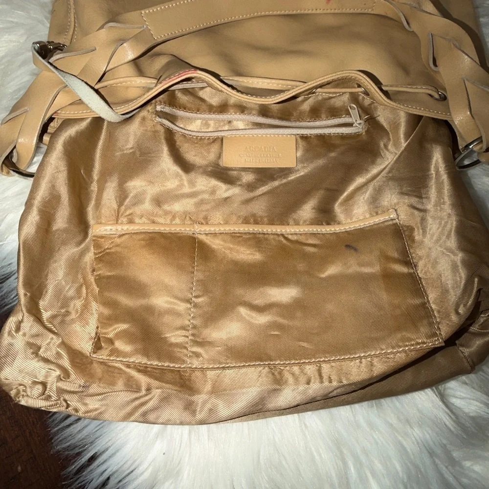 Arcadia Beige Genuine Leather Hobo Bag. Made in Italy
